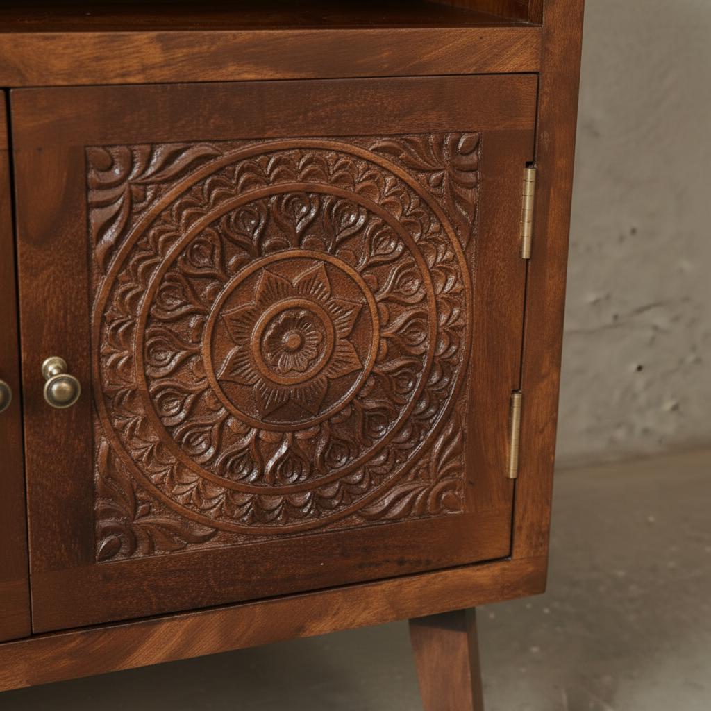 Wooden Storage Cabinet with Open Shelf and Doors