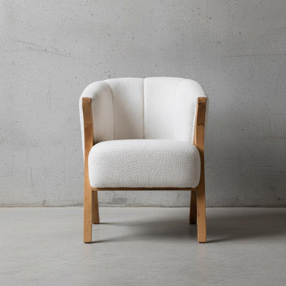 Upholstered Boucle Armchair with Wooden Legs for Indoor Use
