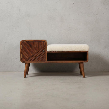 Upholstered Wooden Telephone Table with Shelf for Indoor Use