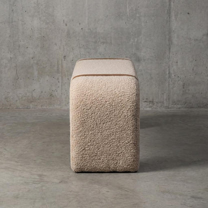 Boucle Upholstered Bench Cotton Seating With Leather Strap Detail