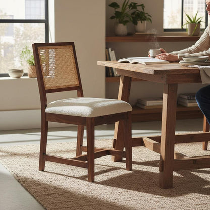 Upholstered Dining Chair with Rattan Backrest