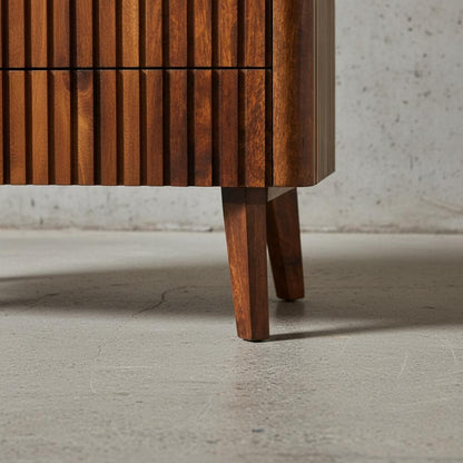 Wooden Bedside Table with Two Drawers and Open Shelf