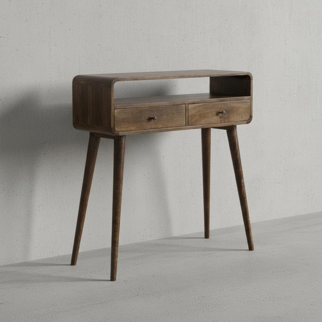 Curved Wooden Console Table – Two Drawers – Indoor Use