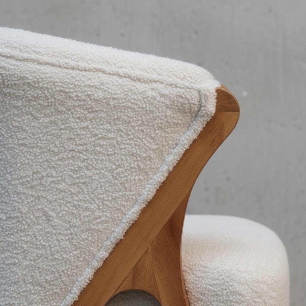 Upholstered Boucle Armchair with Wooden Legs for Indoor Use