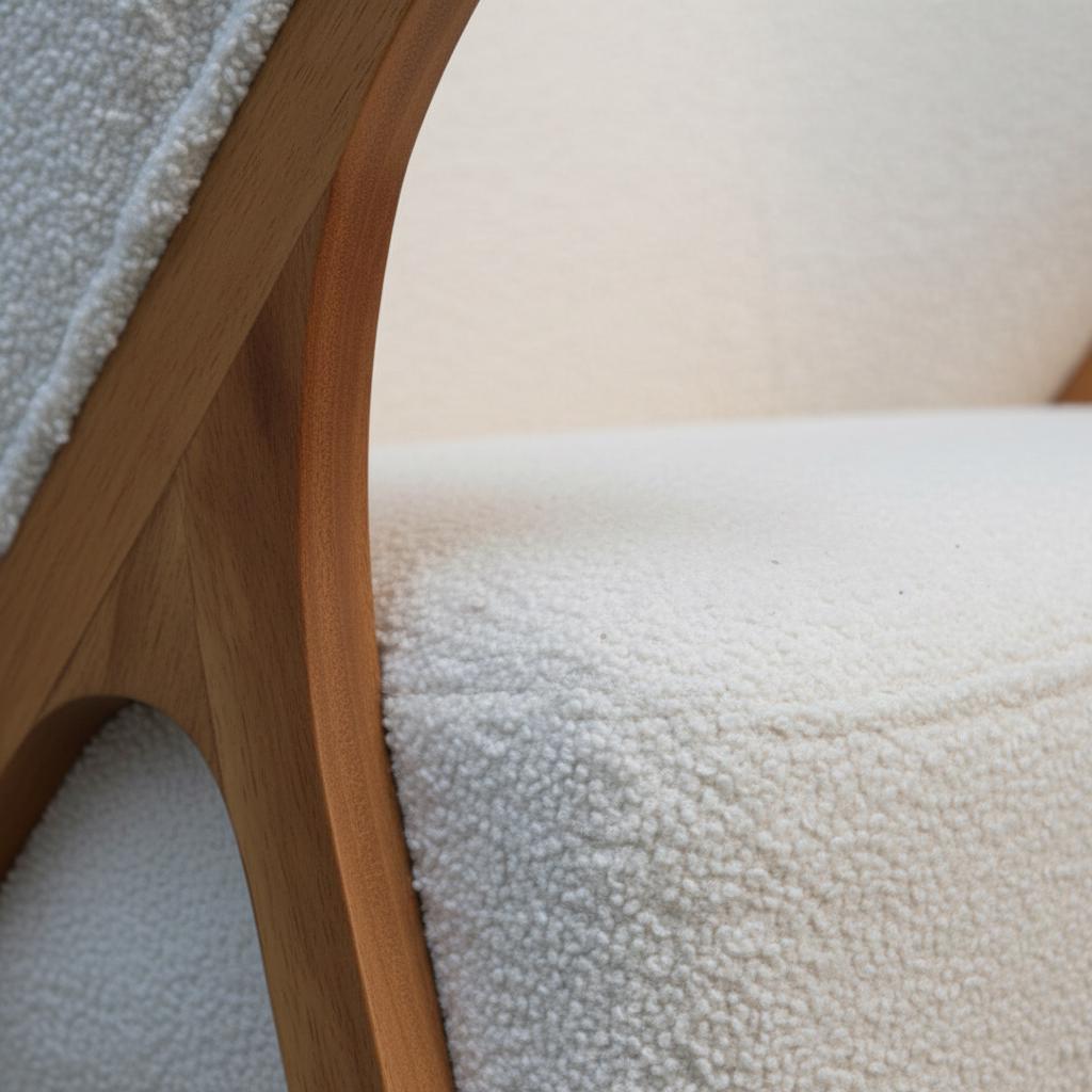 Upholstered Boucle Armchair with Wooden Legs for Indoor Use