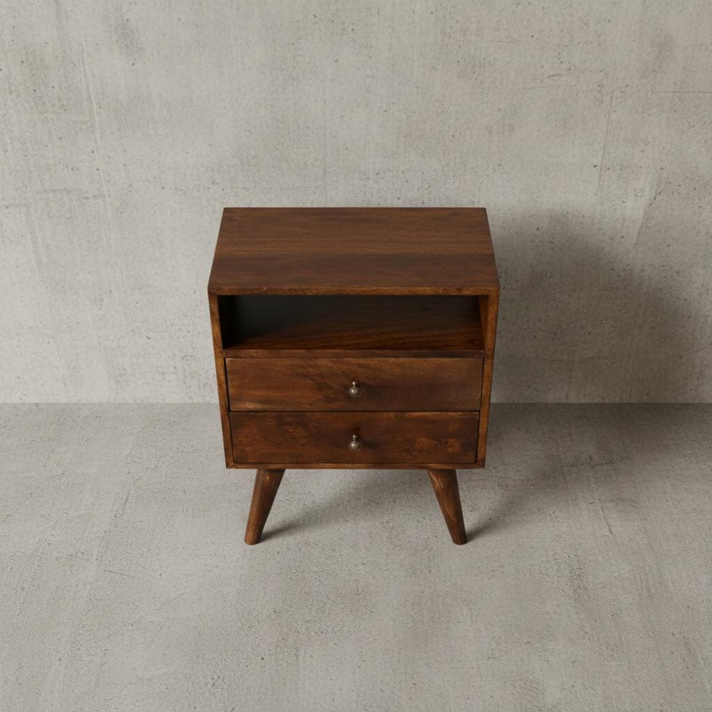 Wooden Bedside Table with Drawer and Open Shelf