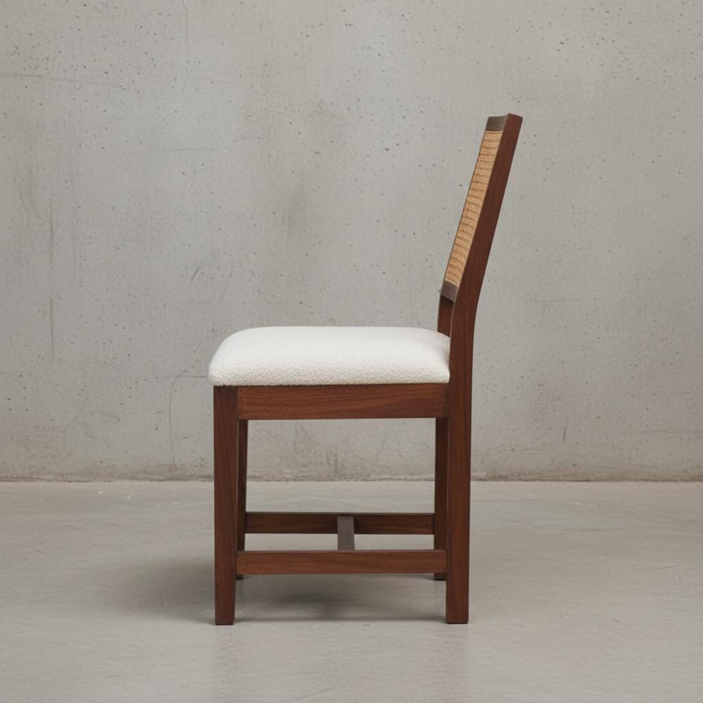 Upholstered Dining Chair with Rattan Backrest