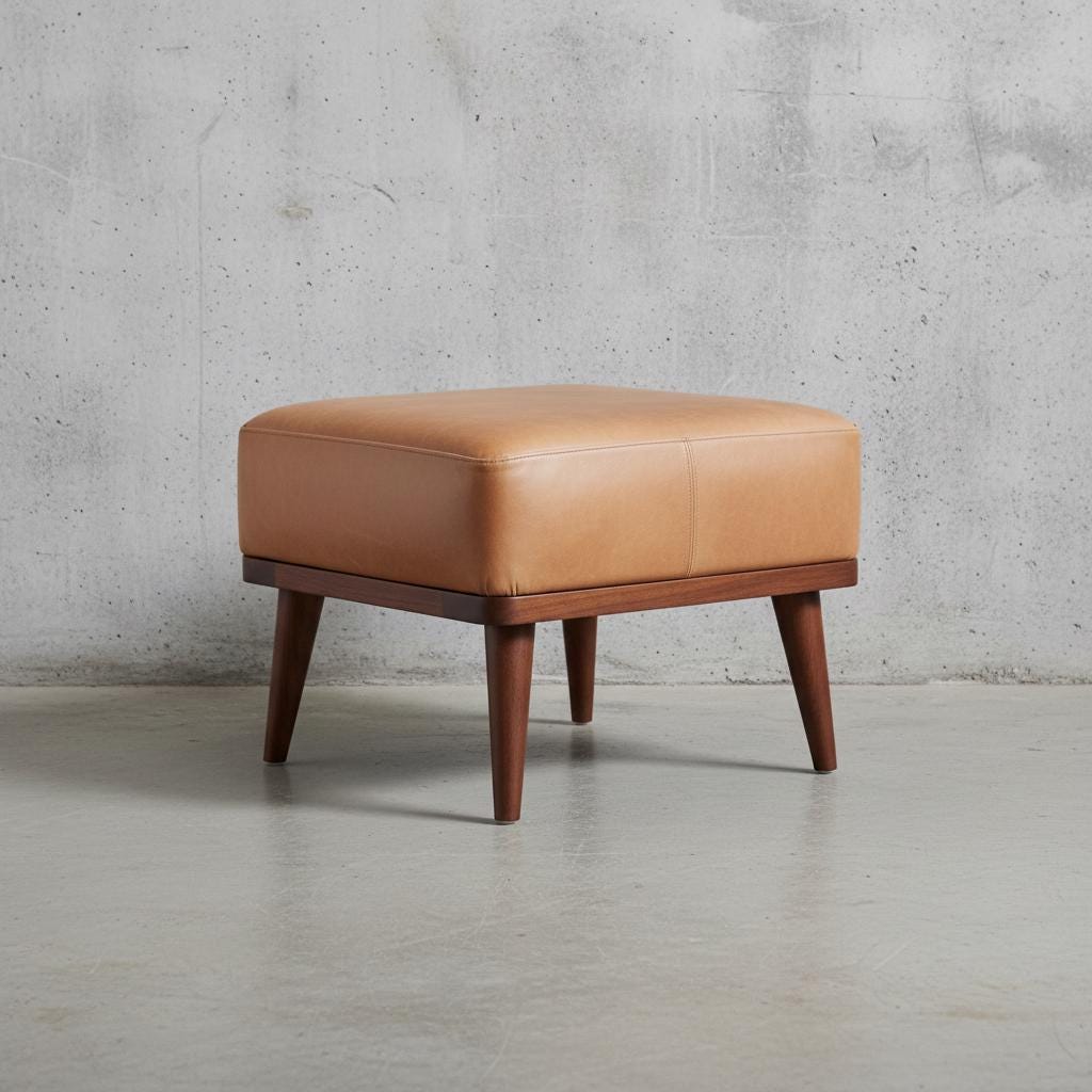 Leather Footstool with Wooden Legs for Indoor Use