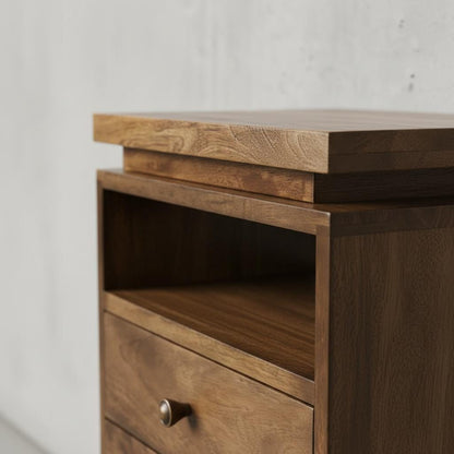 Wooden Bedside Table with Drawer and Open Shelf