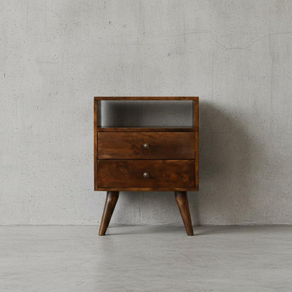 Wooden Bedside Table with Drawer and Open Shelf