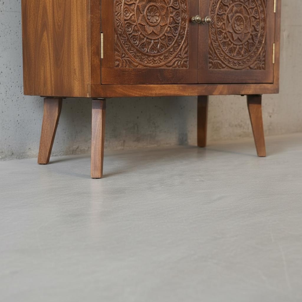 Wooden Storage Cabinet with Open Shelf and Doors