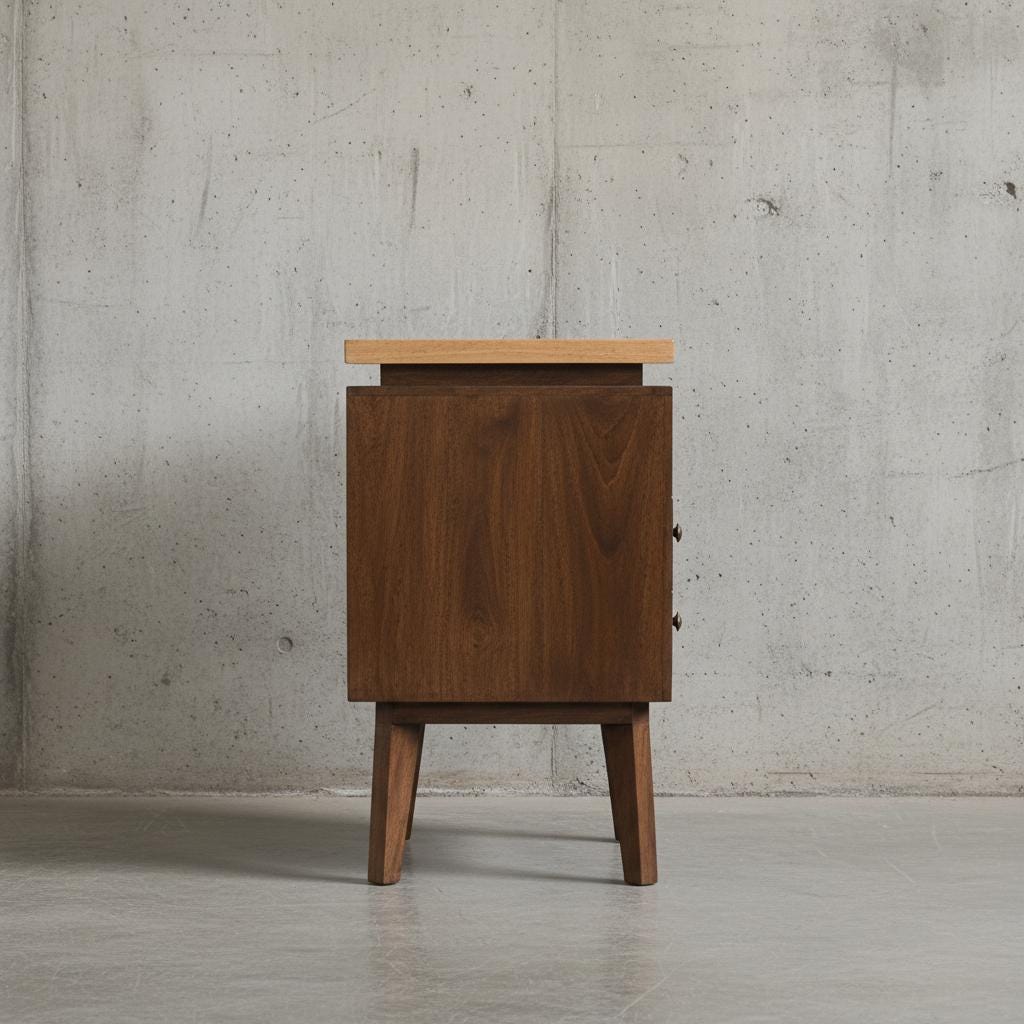 Wooden Bedside Table with Drawer and Open Shelf