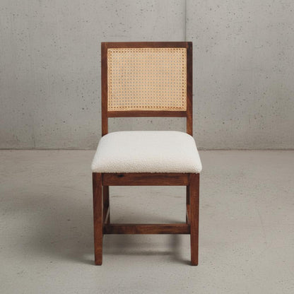 Upholstered Dining Chair with Rattan Backrest