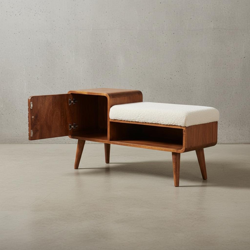 Upholstered Wooden Telephone Table with Shelf for Indoor Use