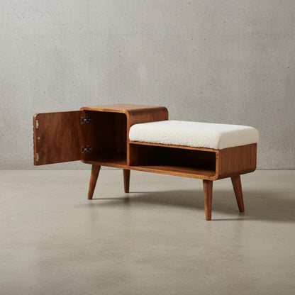 Upholstered Wooden Telephone Table with Shelf for Indoor Use