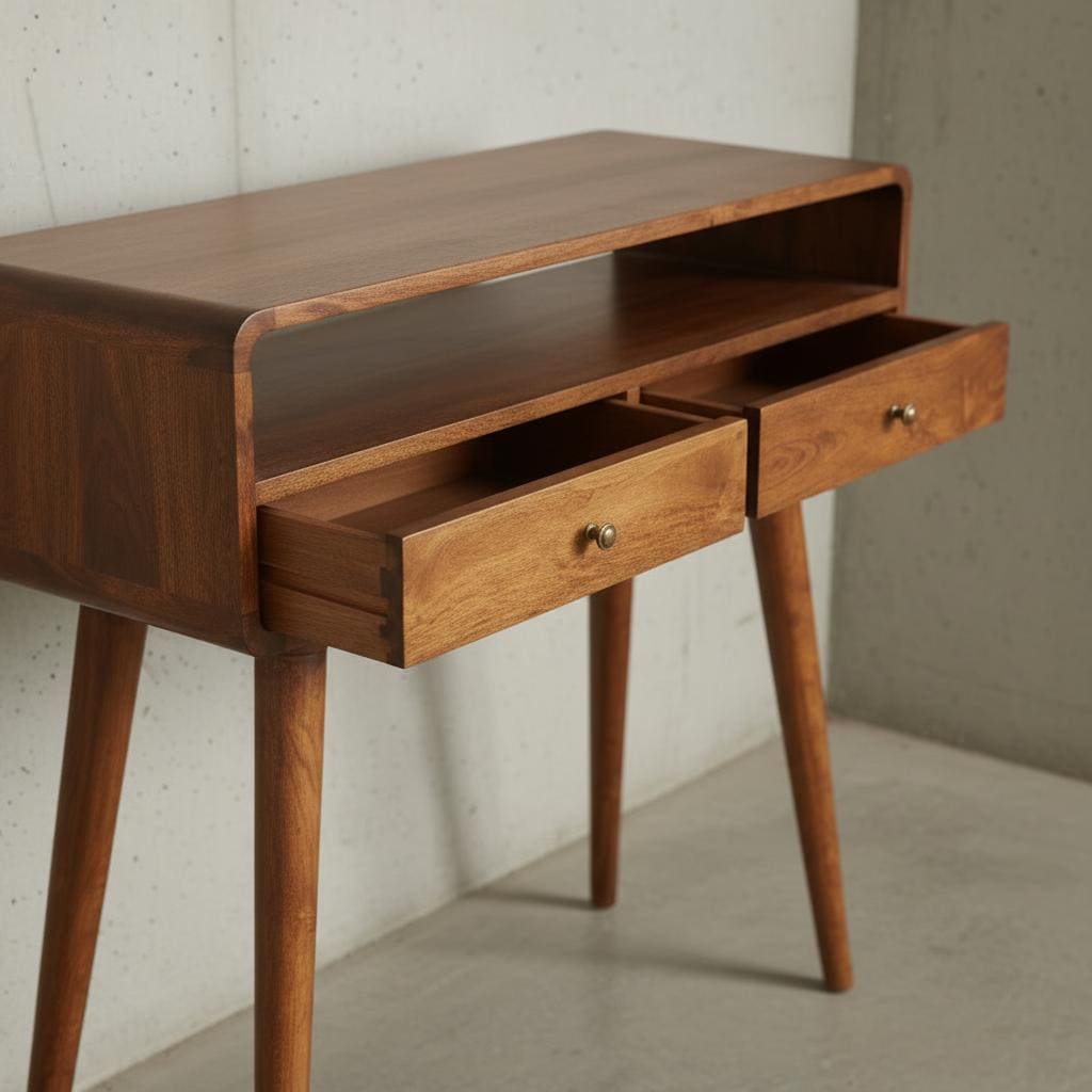 Curved Wooden Console Table – Two Drawers – Indoor Use