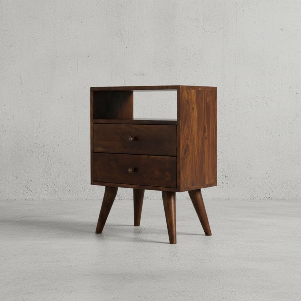 Wooden Bedside Table with Drawer and Open Shelf