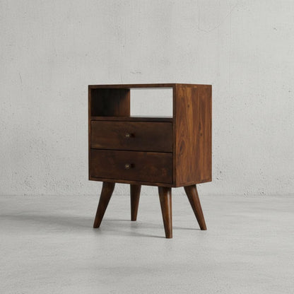 Wooden Bedside Table with Drawer and Open Shelf