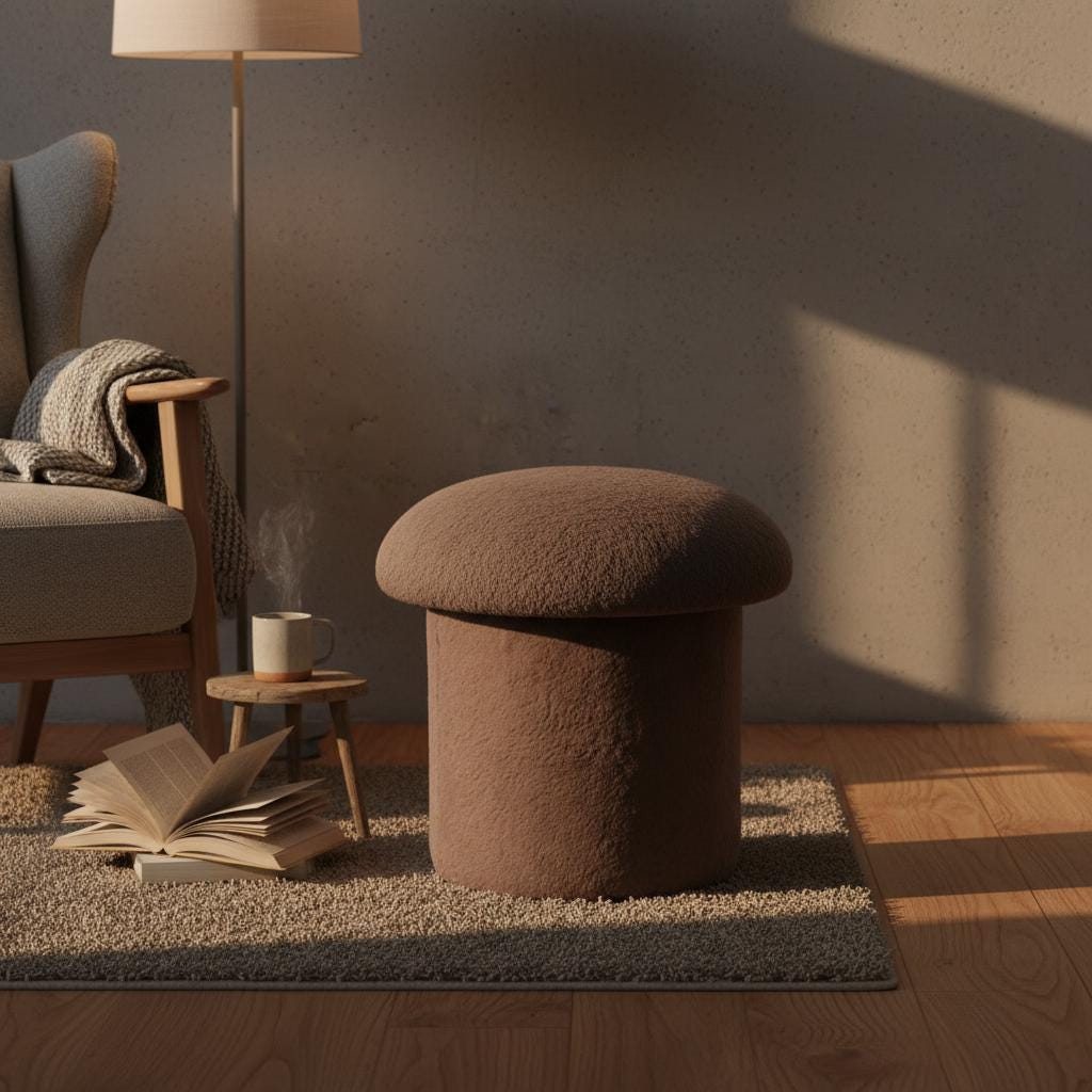 Upholstered Mushroom Footstool for Indoor Use