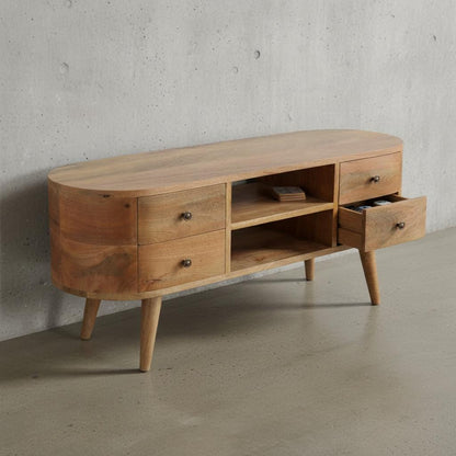 Wooden TV Media Unit with Drawers and Open Shelves