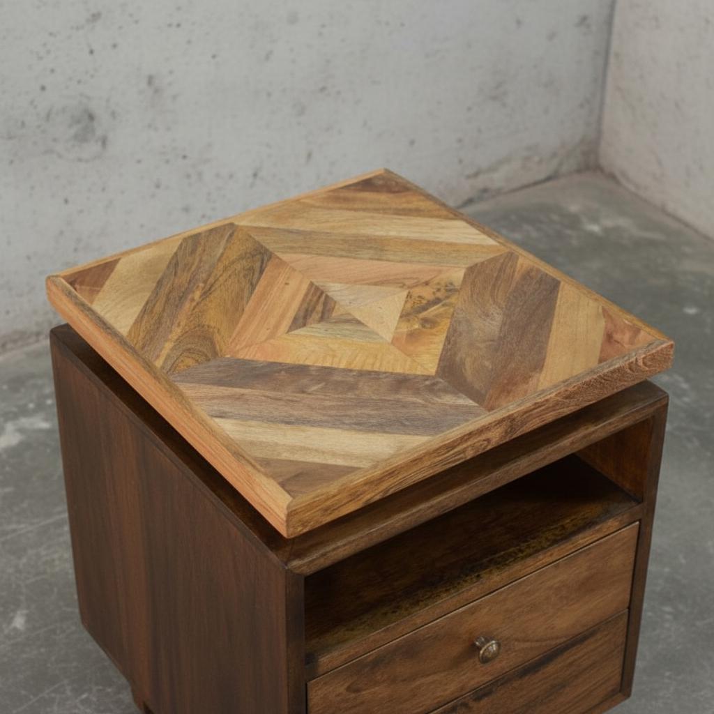 Wooden Bedside Table with Drawer and Open Shelf