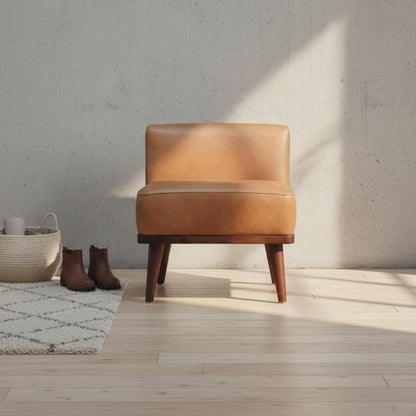 Leather Footstool with Backrest for Indoor Use