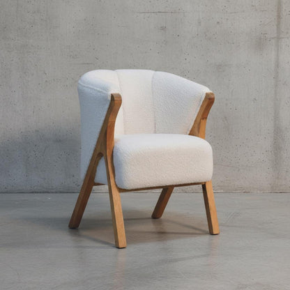 Upholstered Boucle Armchair with Wooden Legs for Indoor Use