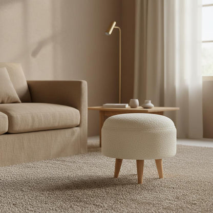 Upholstered Round Footstool for Indoor Use