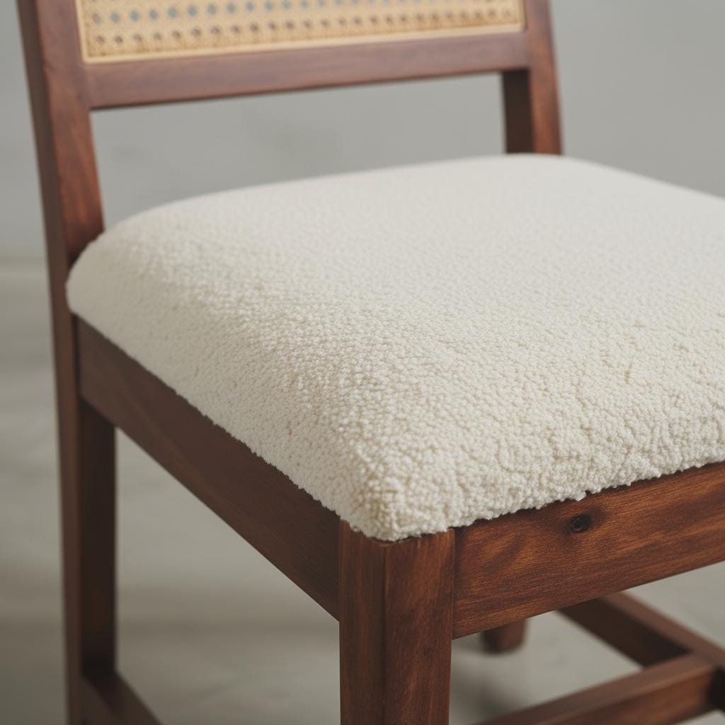 Upholstered Dining Chair with Rattan Backrest