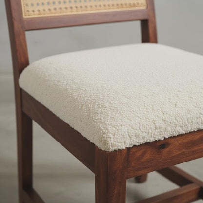 Upholstered Dining Chair with Rattan Backrest