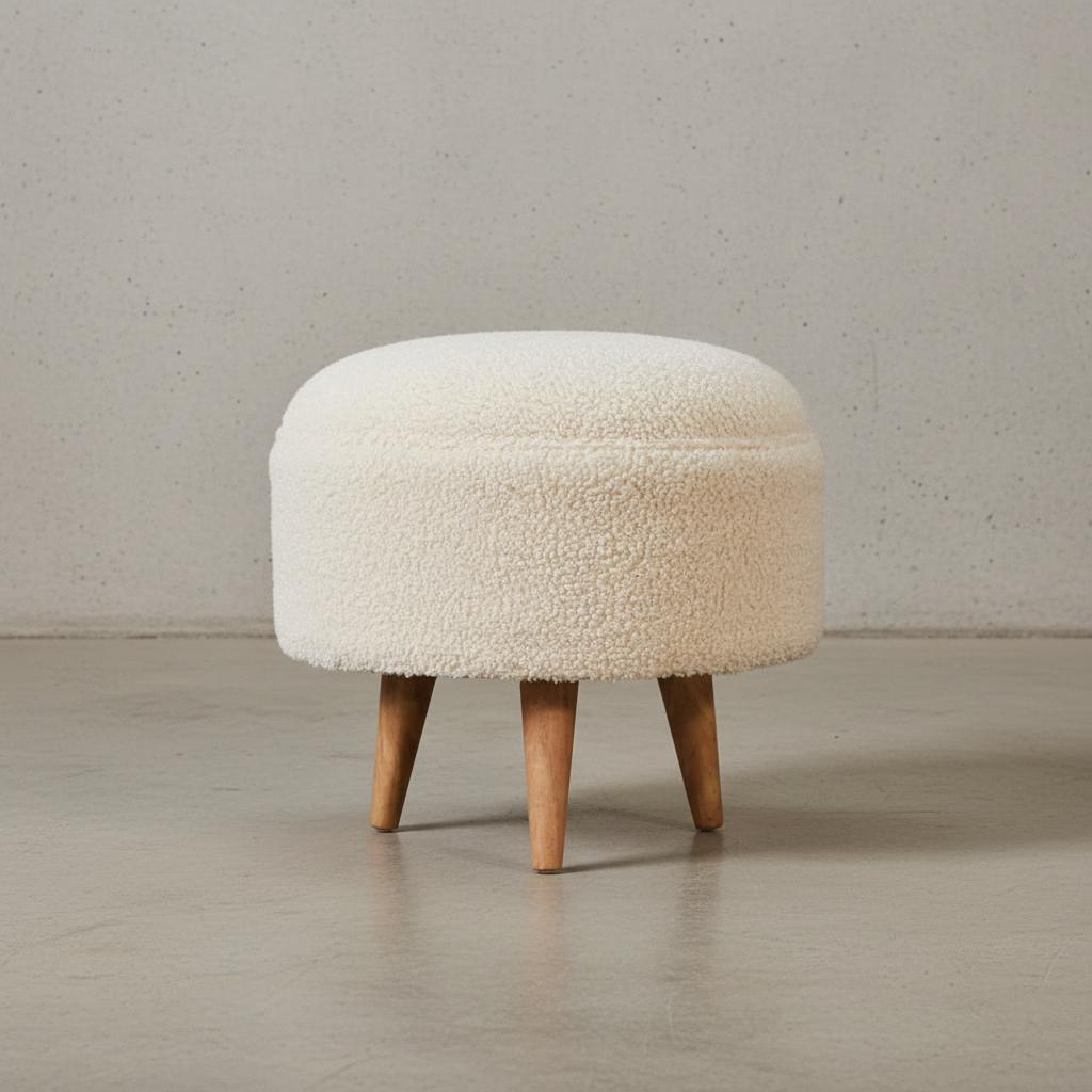 Upholstered Round Footstool for Indoor Use