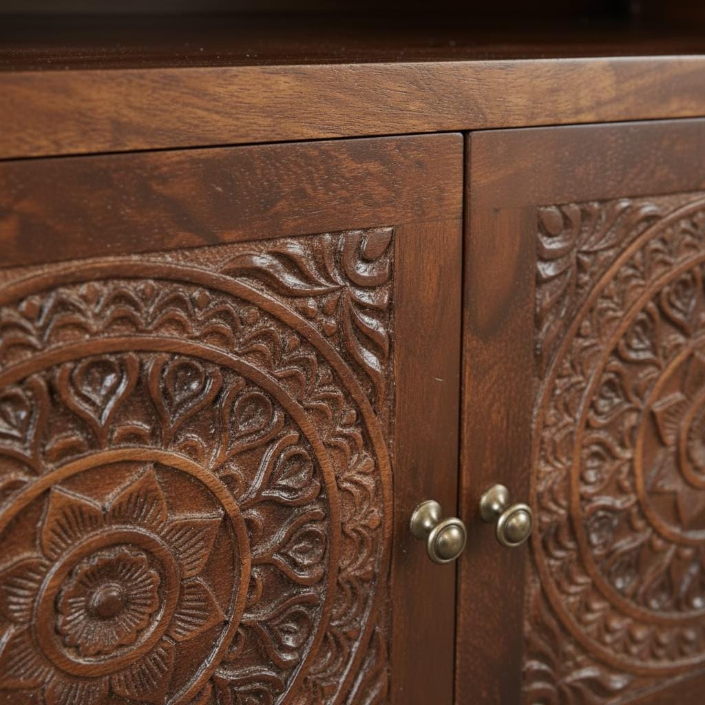 Wooden Storage Cabinet with Open Shelf and Doors