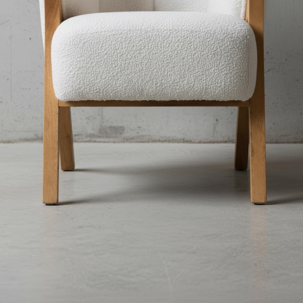 Upholstered Boucle Armchair with Wooden Legs for Indoor Use