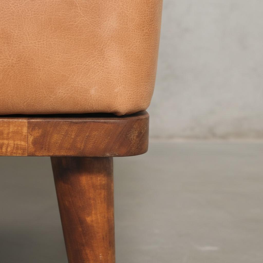 Leather Footstool with Wooden Legs for Indoor Use