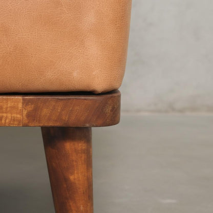 Leather Footstool with Wooden Legs for Indoor Use