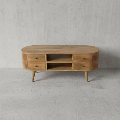 Wooden TV Media Unit with Drawers and Open Shelves