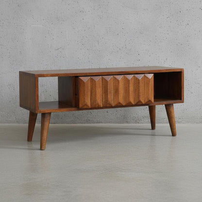 Wooden TV Media Unit with Sliding Door and Open Shelf