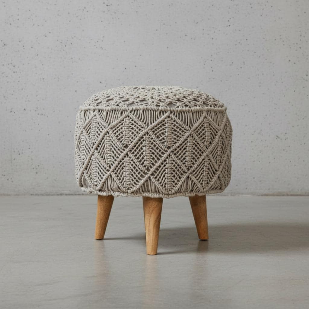 Upholstered Crochet Footstool for Indoor Use