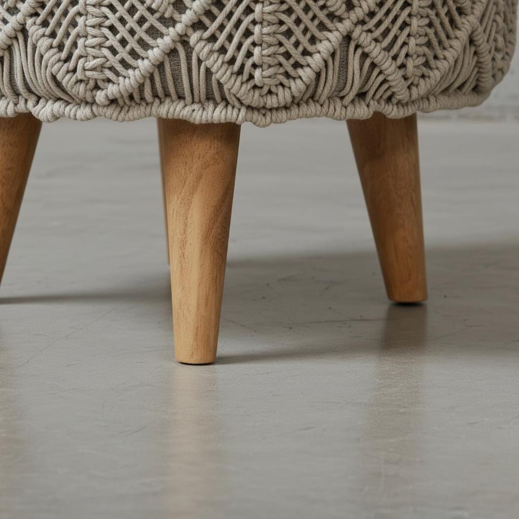 Upholstered Crochet Footstool for Indoor Use