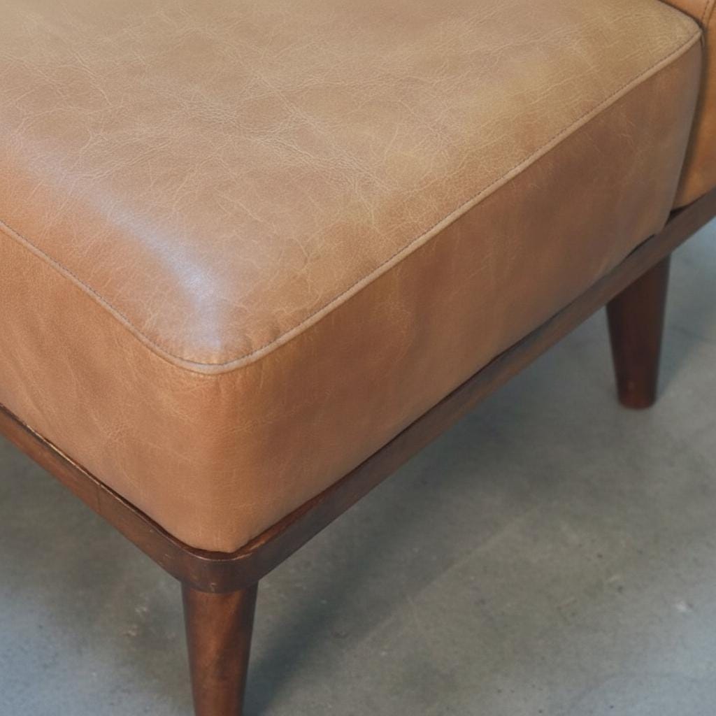 Leather Footstool with Backrest for Indoor Use