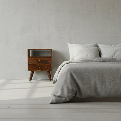Wooden Bedside Table with Drawer and Open Shelf