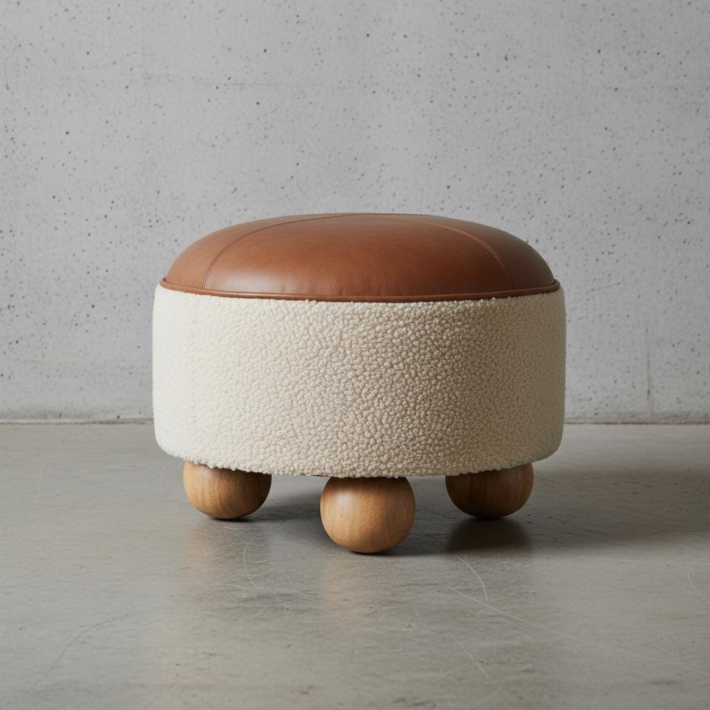 Upholstered Round Footstool for Indoor Use