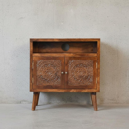 Wooden Storage Cabinet with Open Shelf and Doors