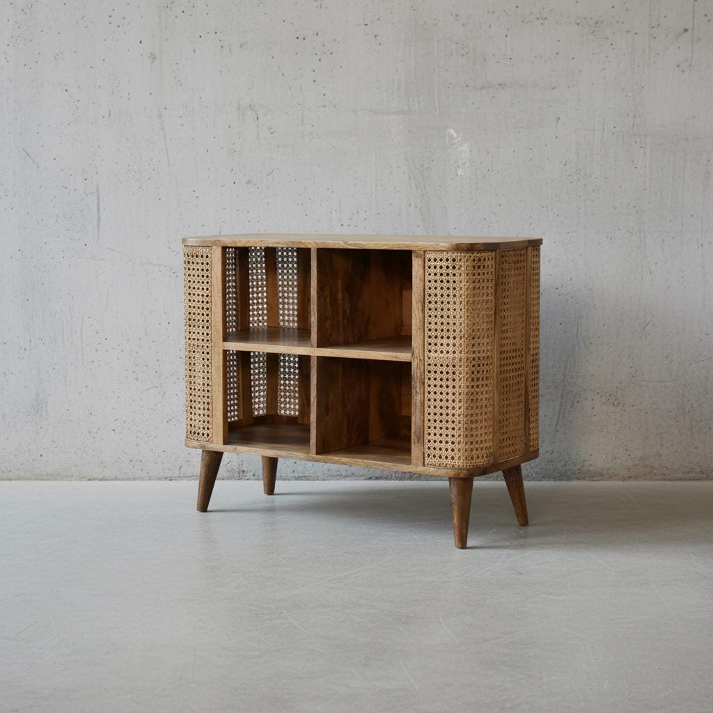 Open Wooden Storage Cabinet with Shelves for Indoor Use