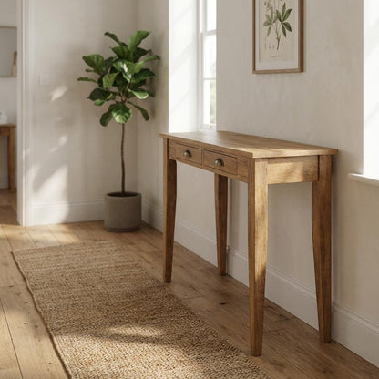 Wooden Console Table with Two Drawers and Tapered Legs
