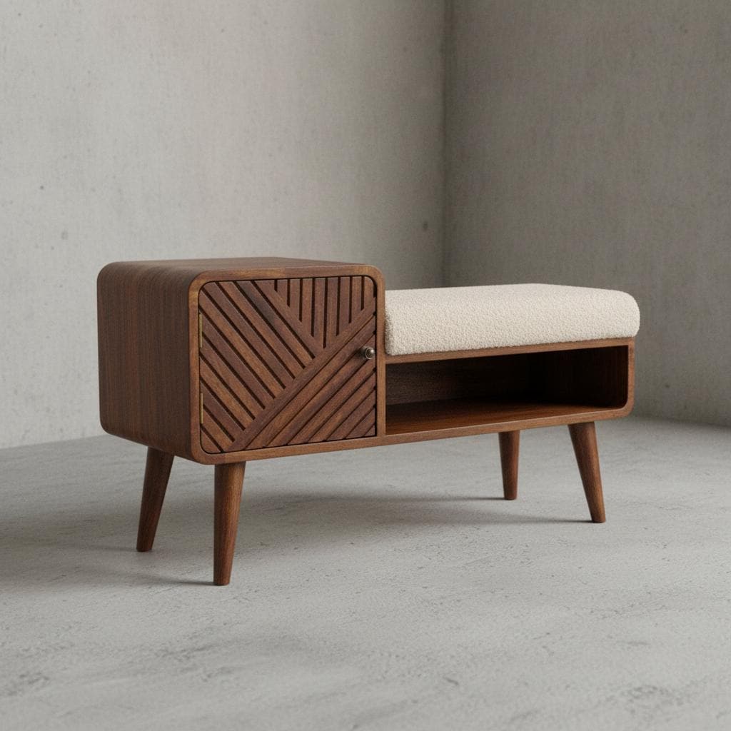 Upholstered Wooden Telephone Table with Shelf for Indoor Use