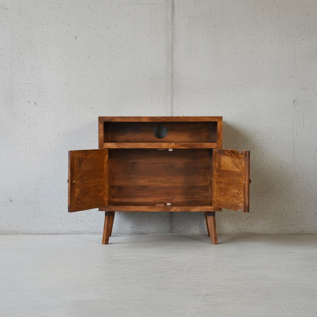 Wooden Storage Cabinet with Open Shelf and Doors