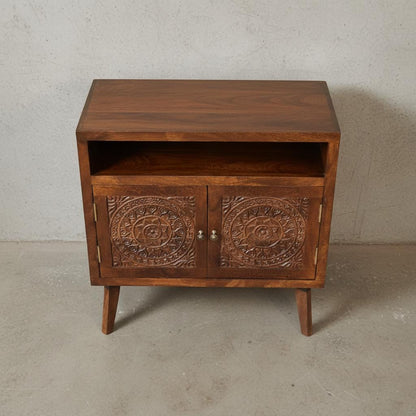 Wooden Storage Cabinet with Open Shelf and Doors