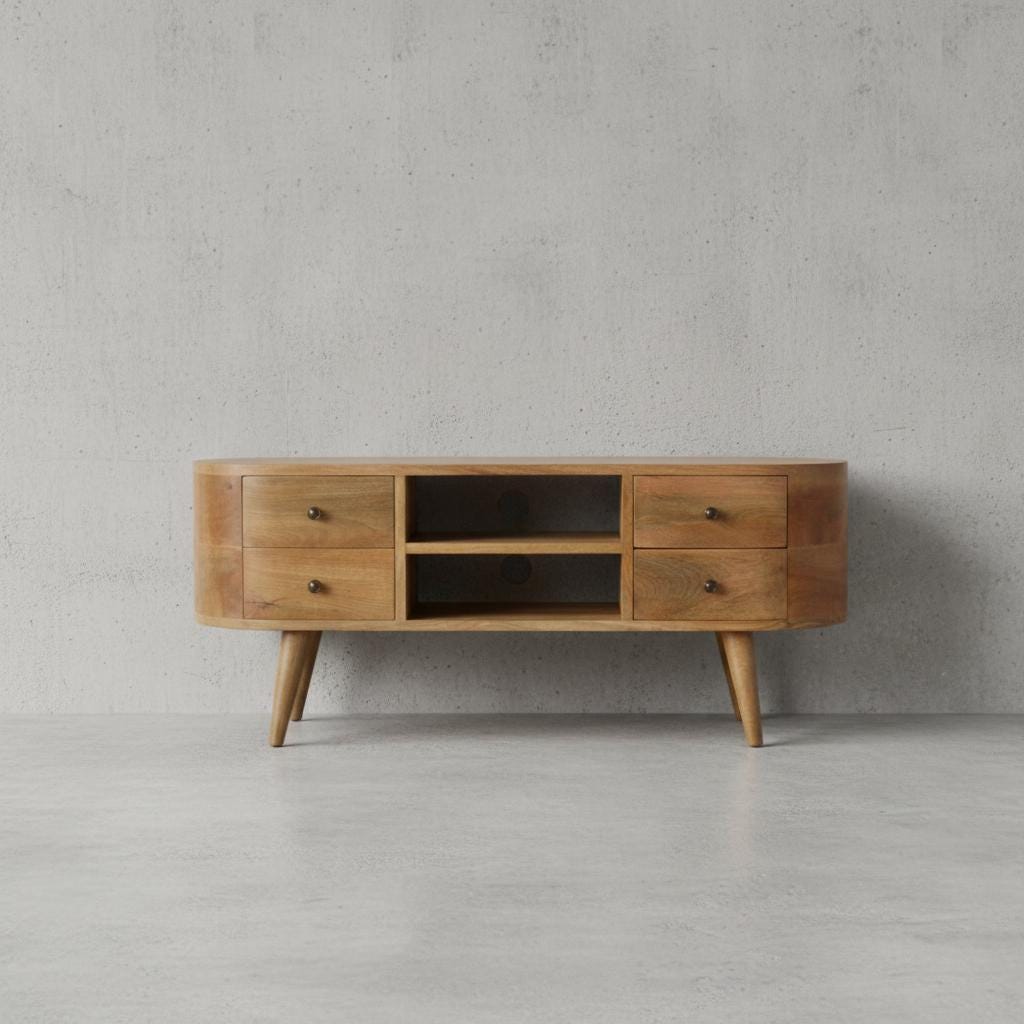Wooden TV Media Unit with Drawers and Open Shelves