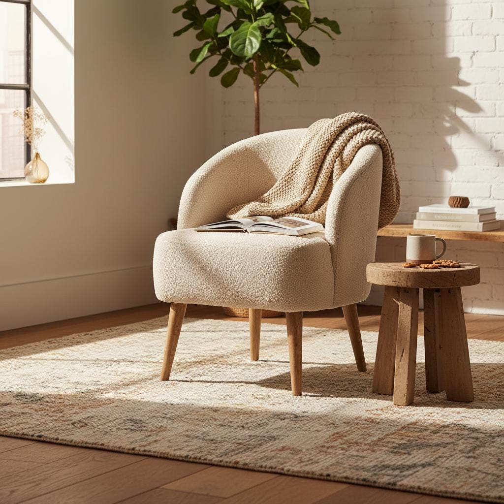 Upholstered Boucle Armchair for Indoor Use